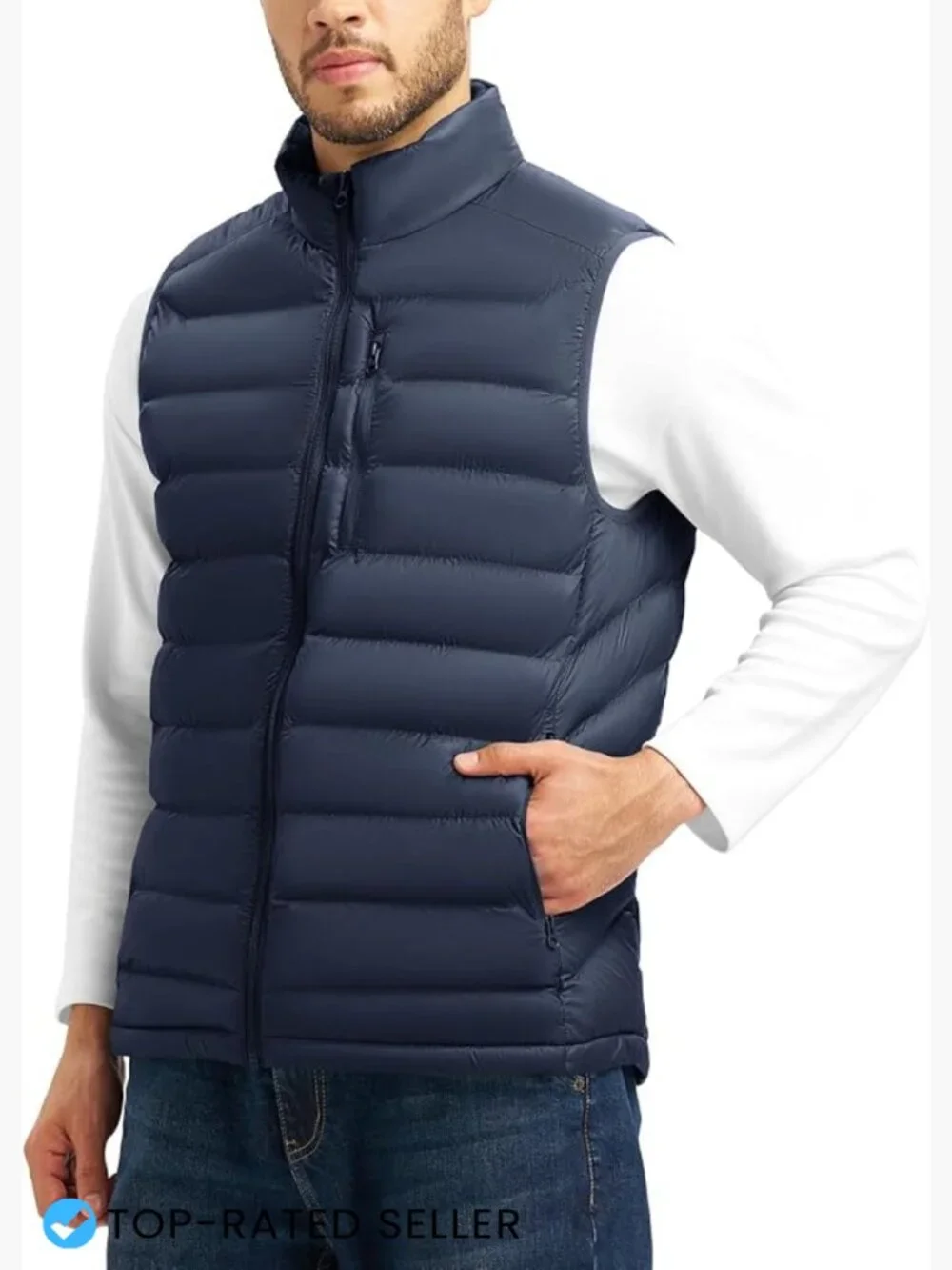 Men's Quilted Puffer Vest Insulated Water-Resistant Lightweight Packable Stand